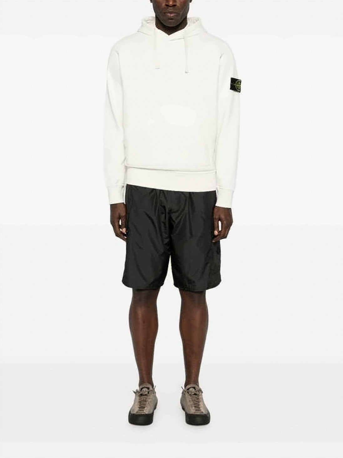 White Hoodie with Distinctive Patch Logo