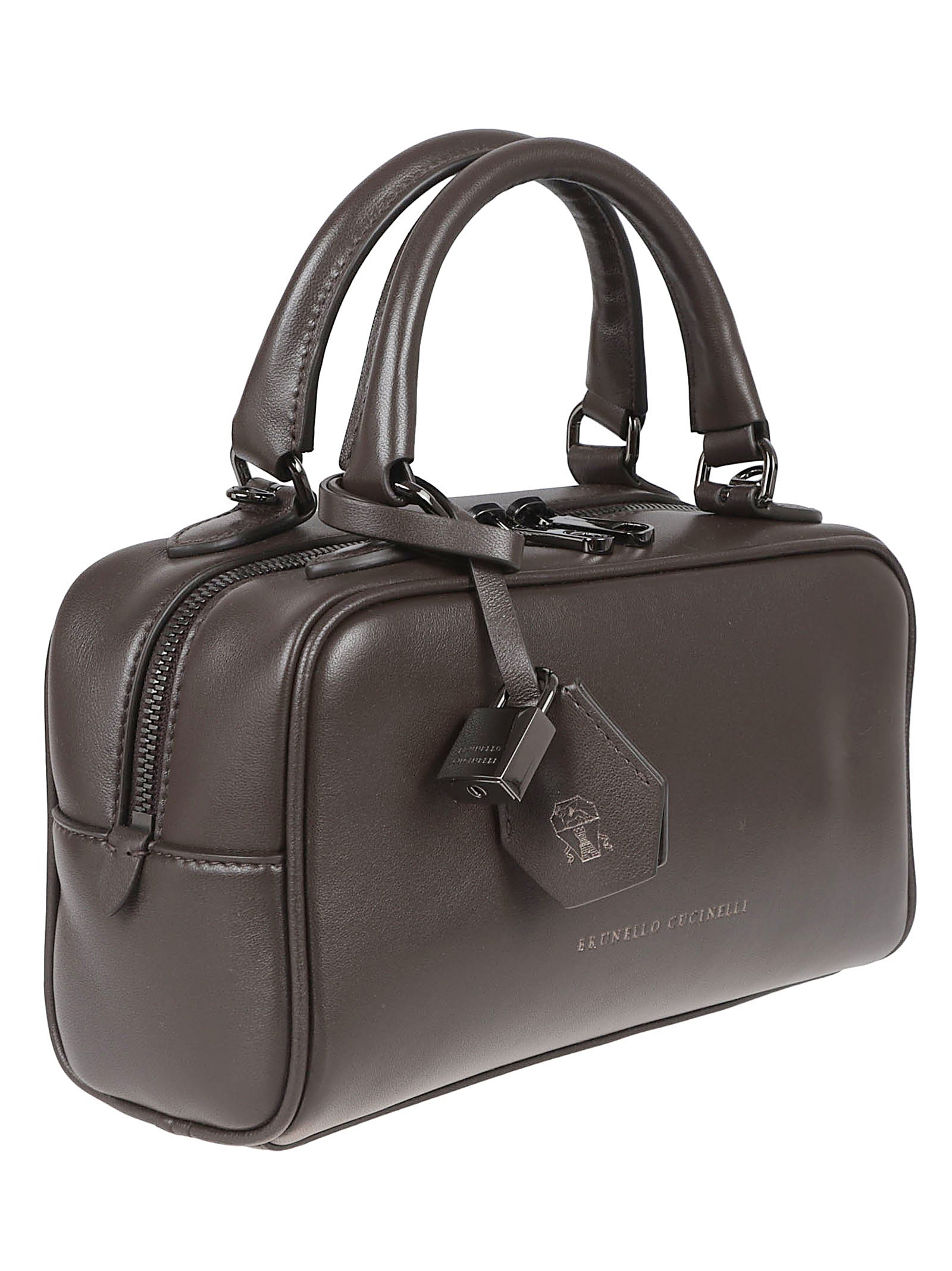 Rectangular Leather Bag With Zip Closure