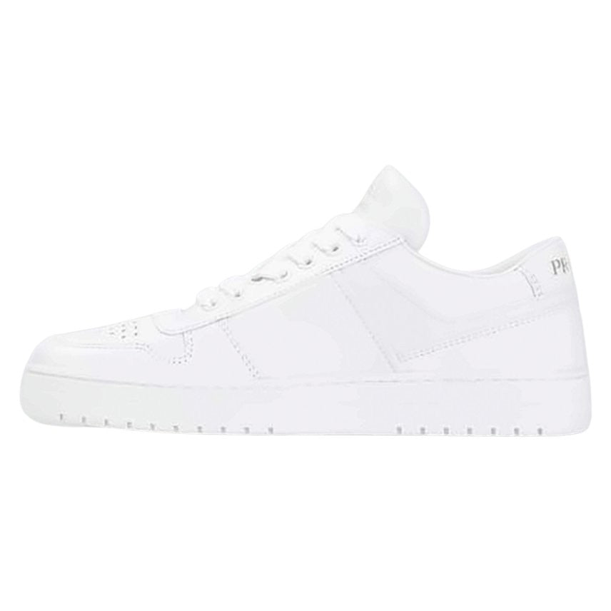Low-Top White Leather Sneakers with Perforated Detailing