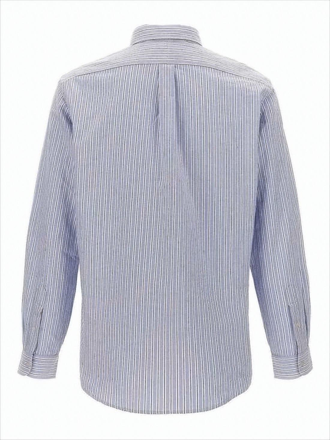 Long Sleeve Button-Up Shirt With Vertical Stripes And Embroidered Logo