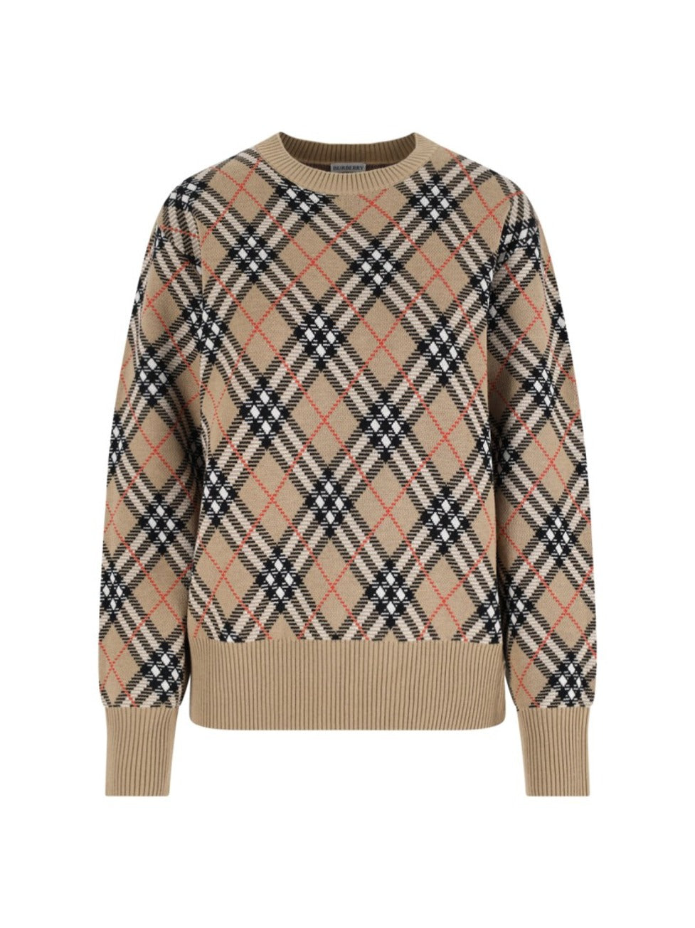 "Check" Crewneck Sweater – Beige