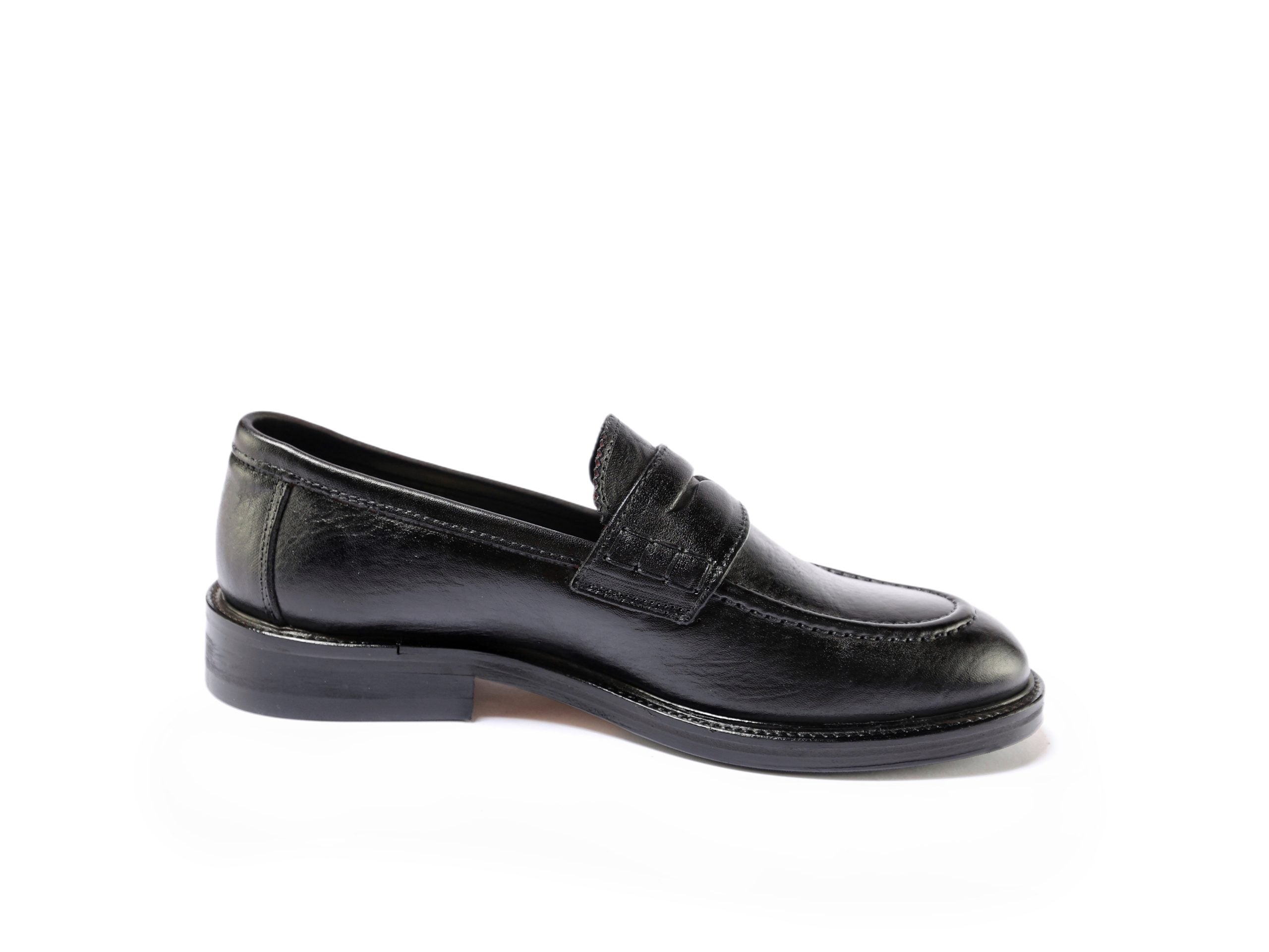 Buffalo Leather Loafers with Stitched Apron Front