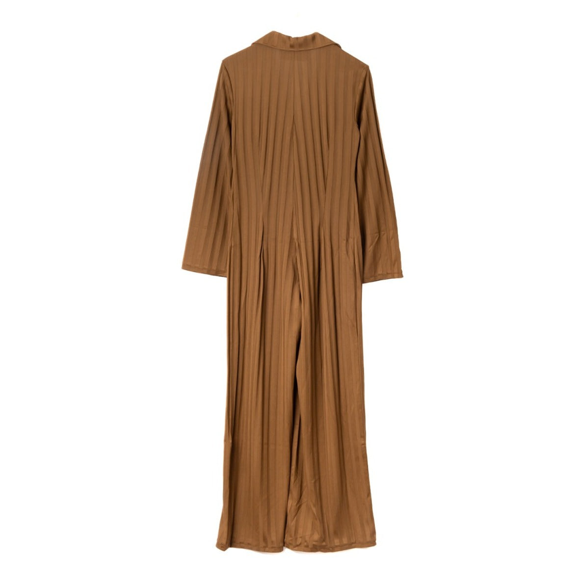 Ribbed Jumpsuit With Notched Collar And Belted Waist