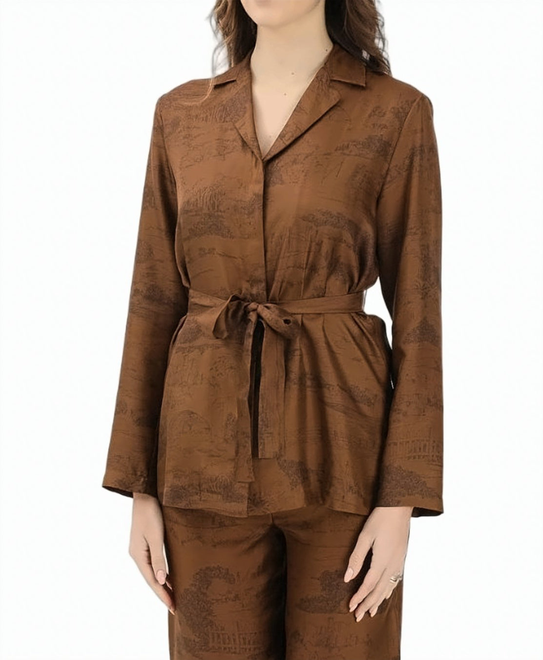 Printed Belted Long Sleeve Jacket