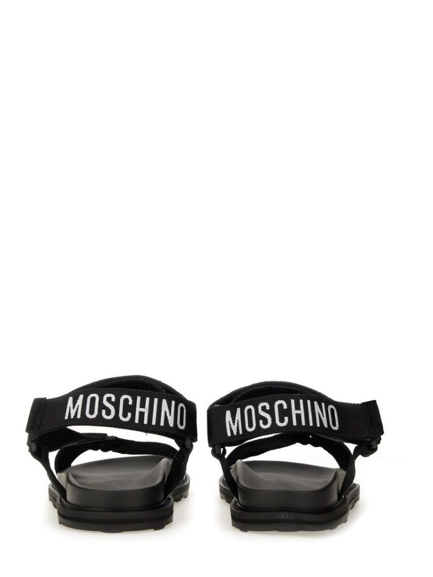 Black Sandals With Iconic Logo Strap