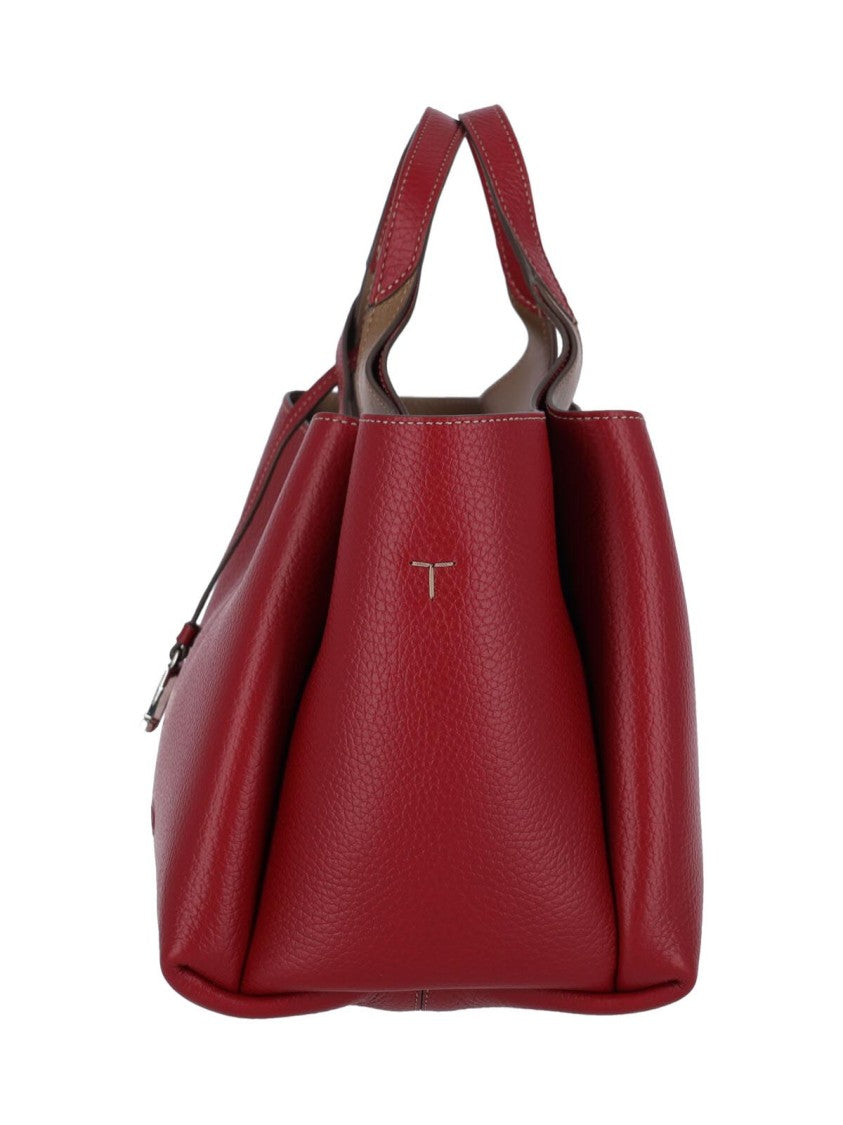 Borsa Mini Logo In Textured Bordeaux Leather