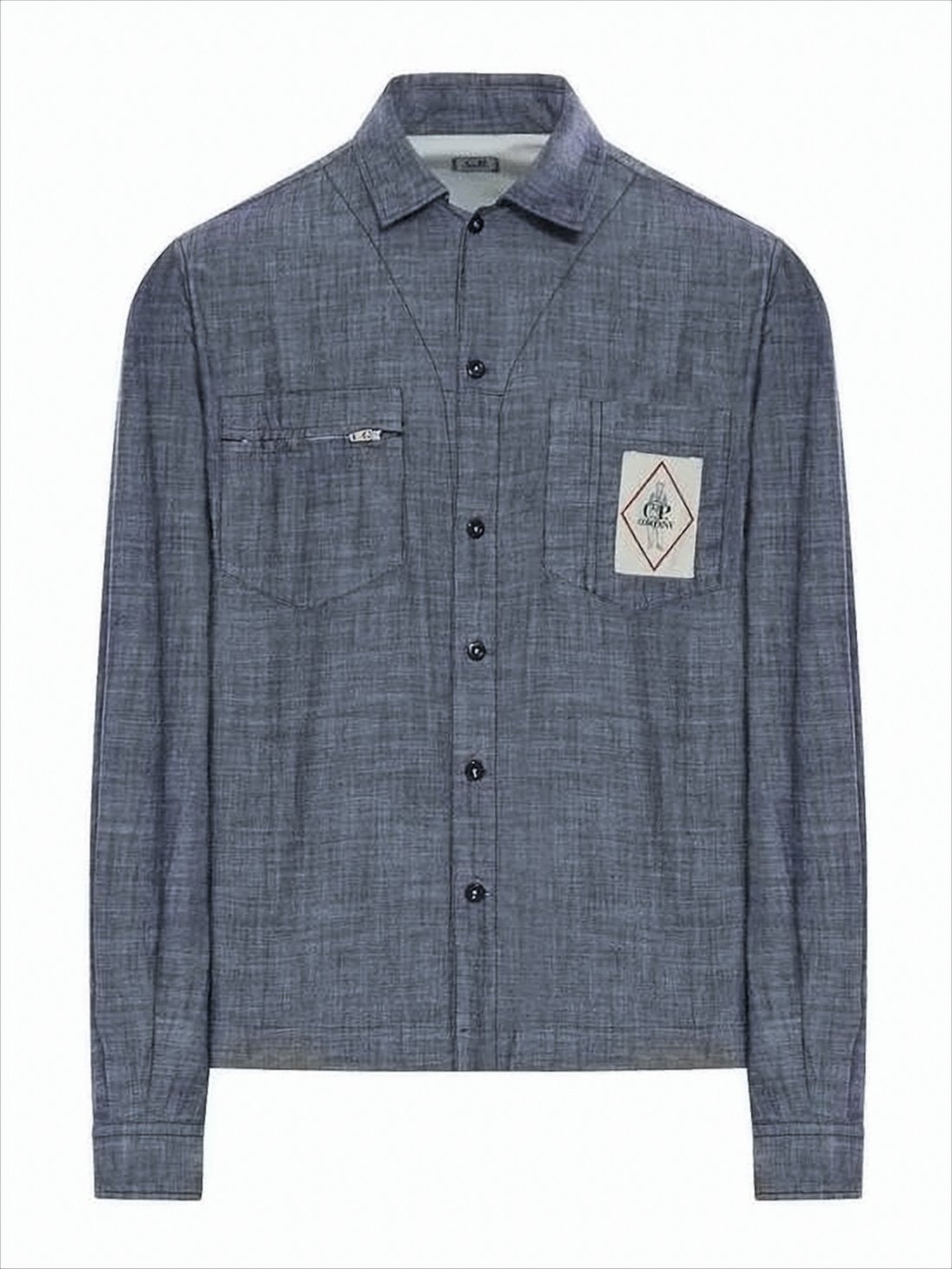 Textured Blue Long-Sleeve Shirt with Classic Collar
