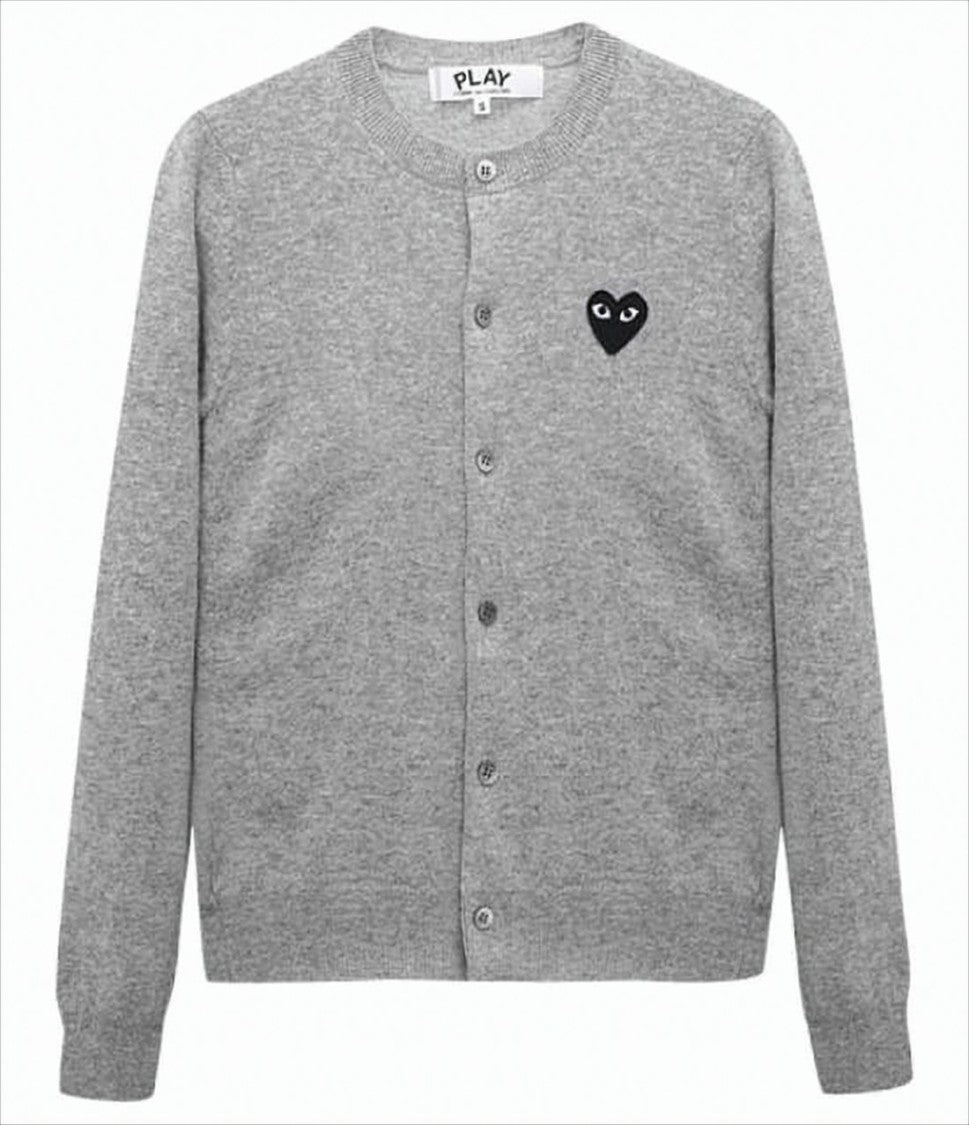 Heather Grey Wool Cardigan with Iconic Heart Emblem