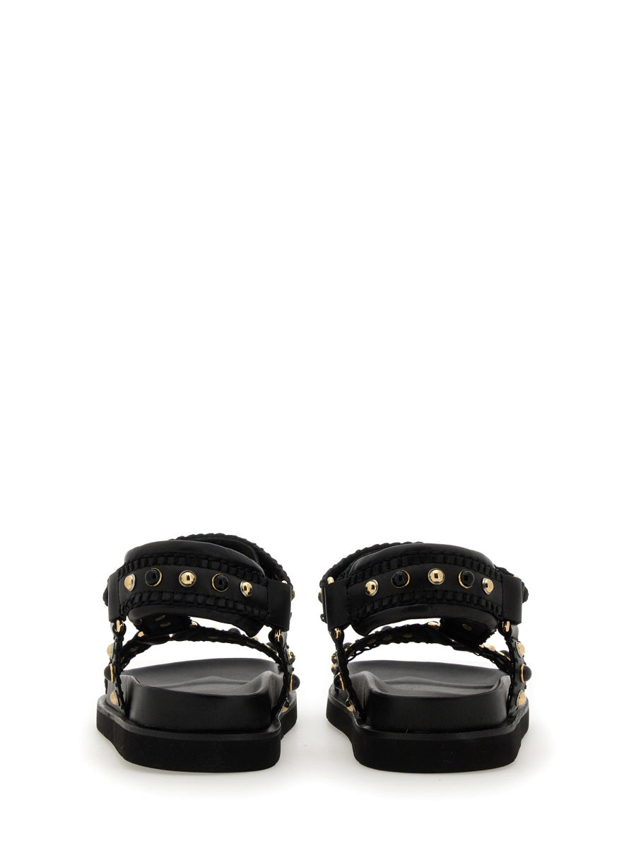 Flat Black Leather Sandal