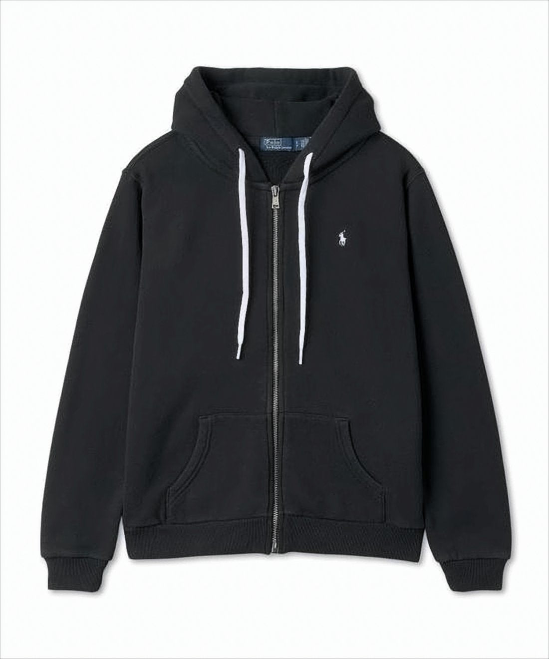 Zip-Up Black Hoodie with Drawstring Hood