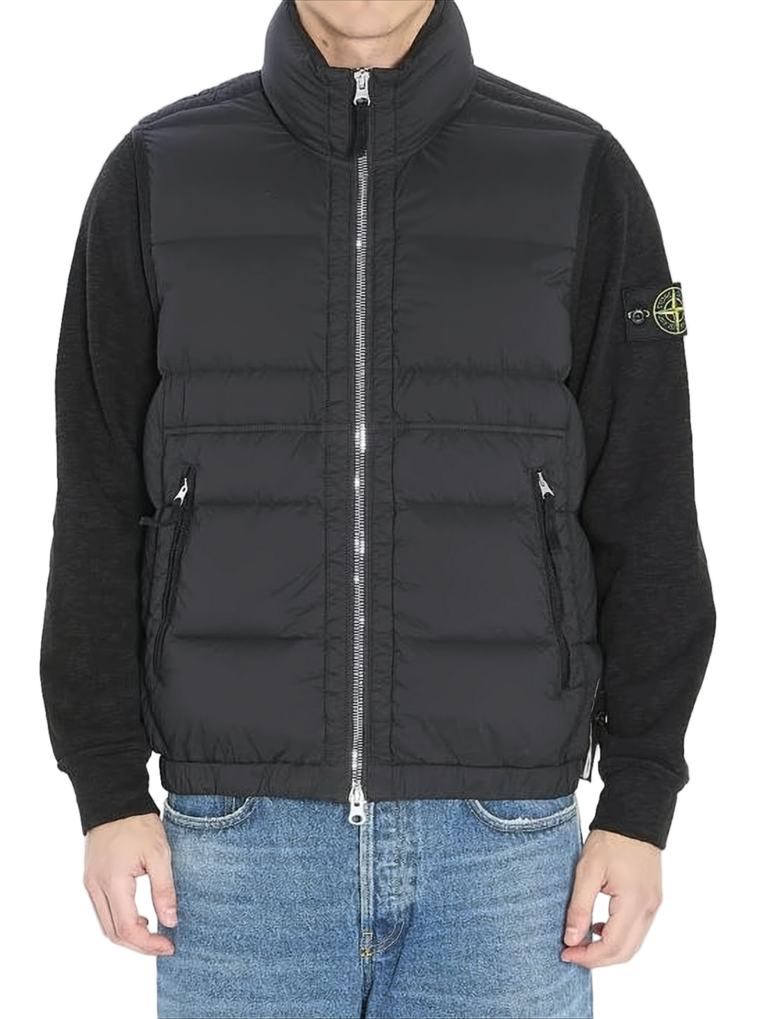 High-Collar Black Padded Vest with Zippered Pockets