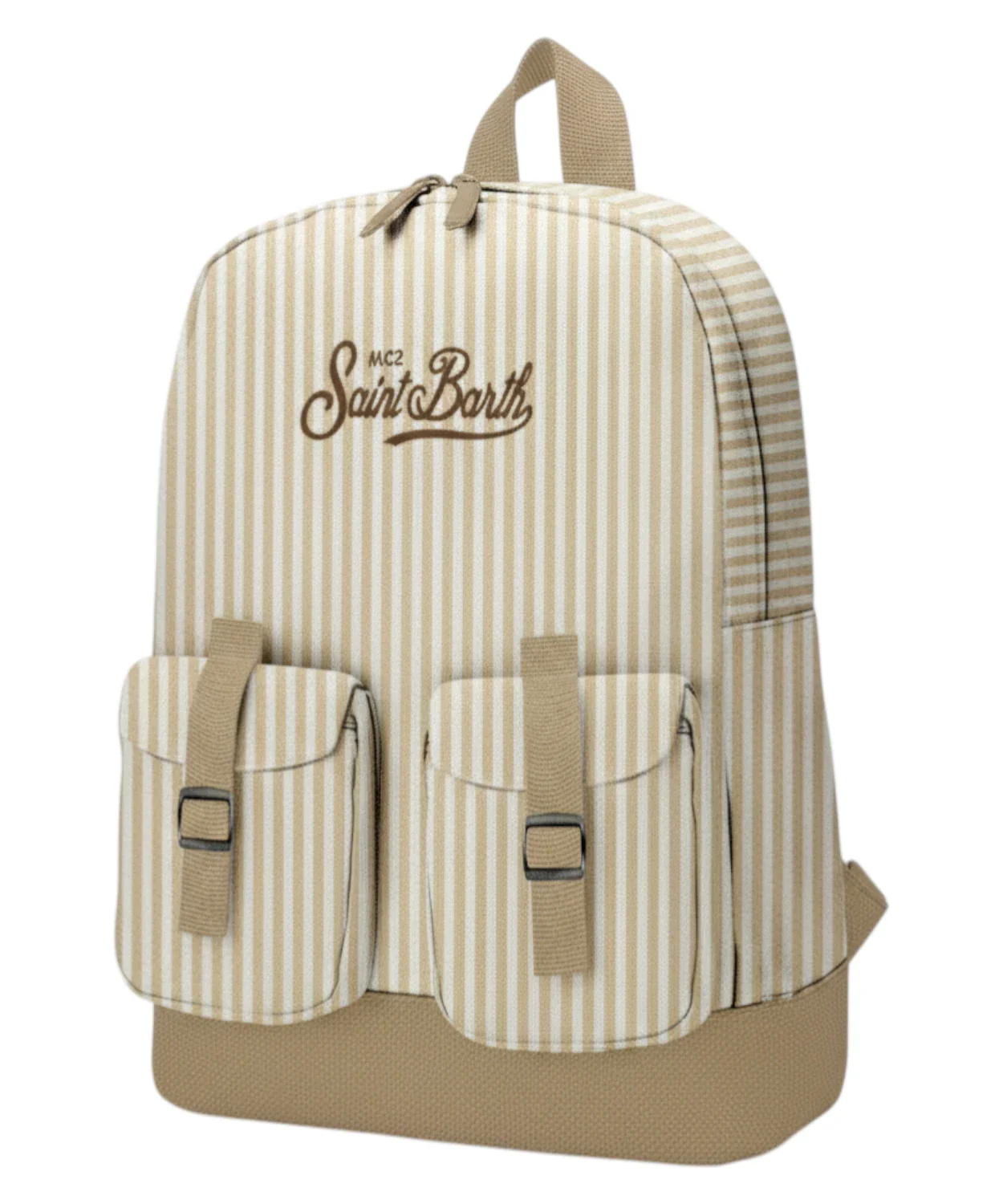 Vertical Striped Backpack with Front Flap Pockets