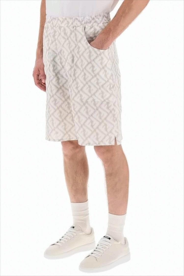 Relaxed Fit Linen Shorts with Geometric Pattern