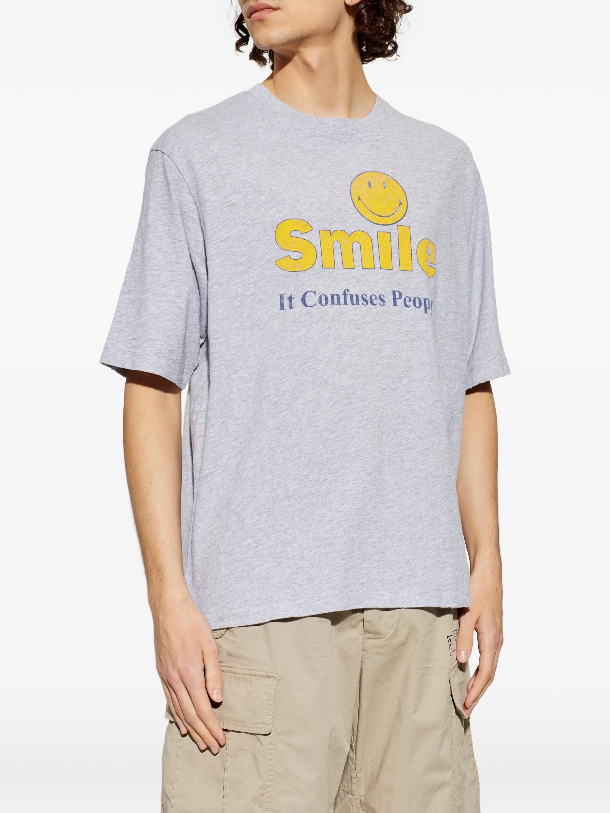 Grey Relaxed Fit Smiley Graphic T-Shirt