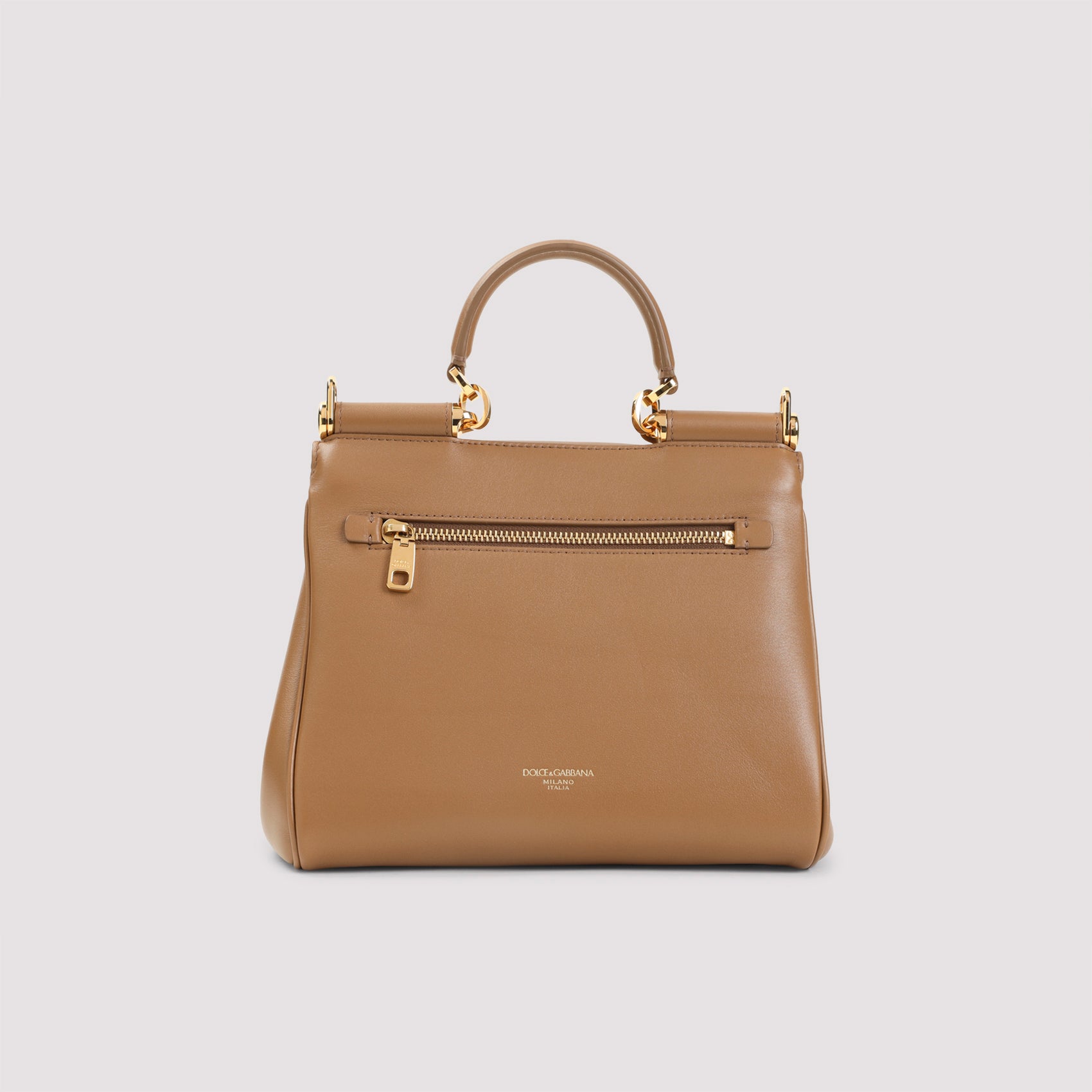 Compact Brown Leather Handbag with Gold Accents