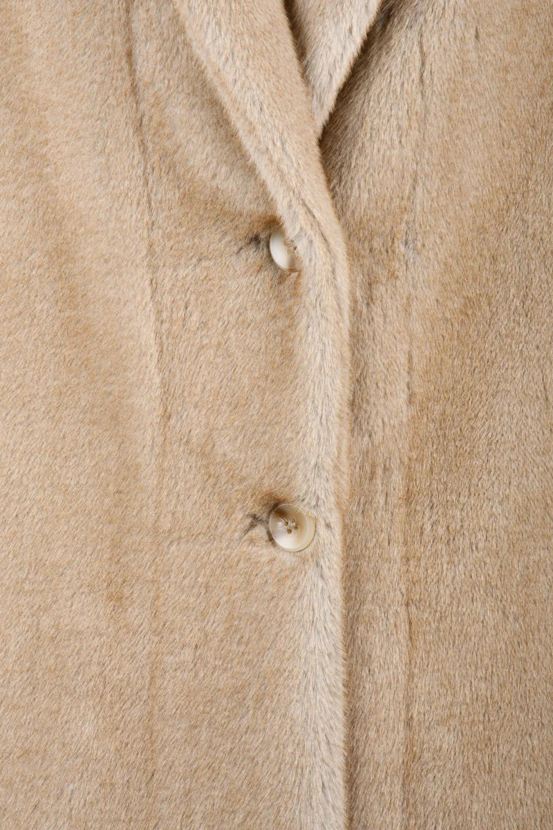 Faux Fur Coat Buttons - Beige