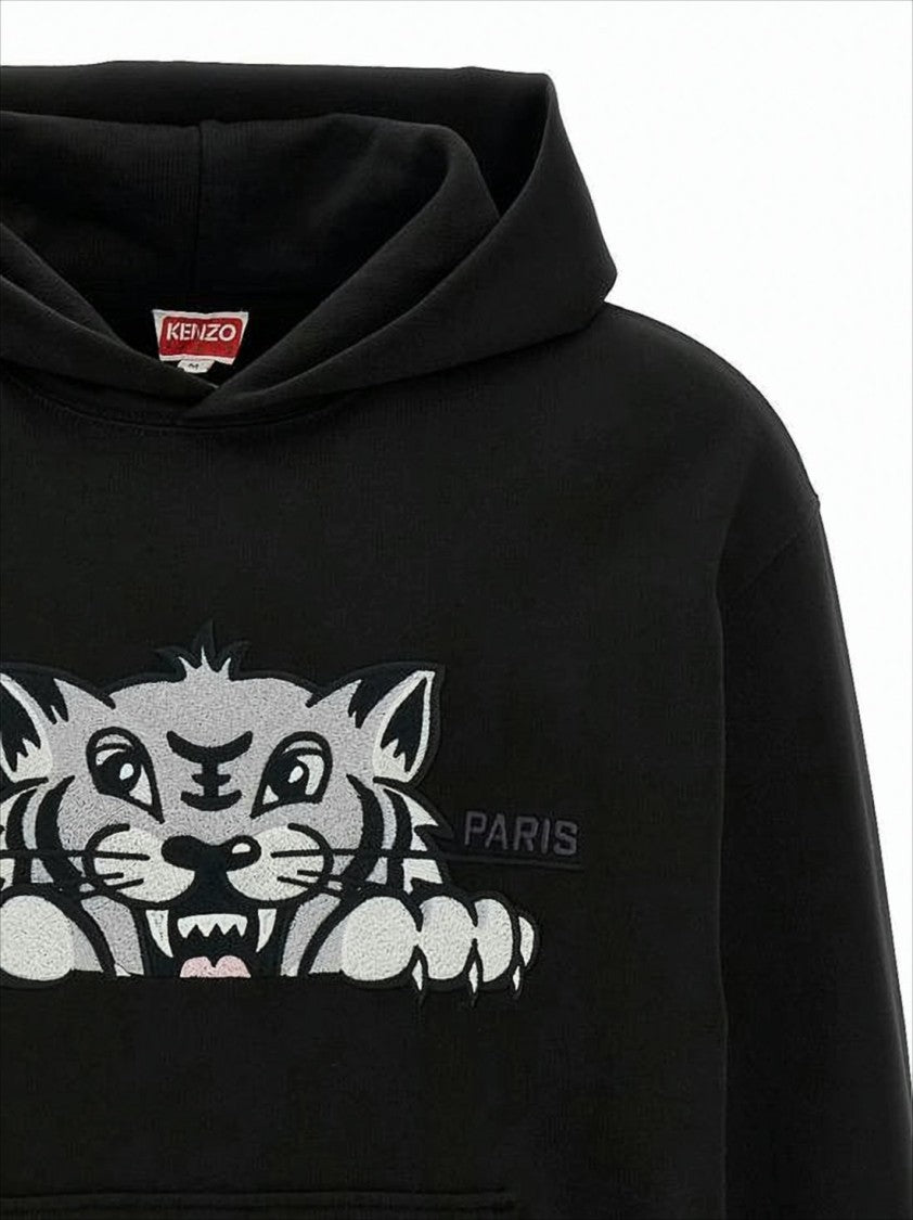 Graphic Tiger Print Hooded Sweatshirt with Kangaroo Pocket