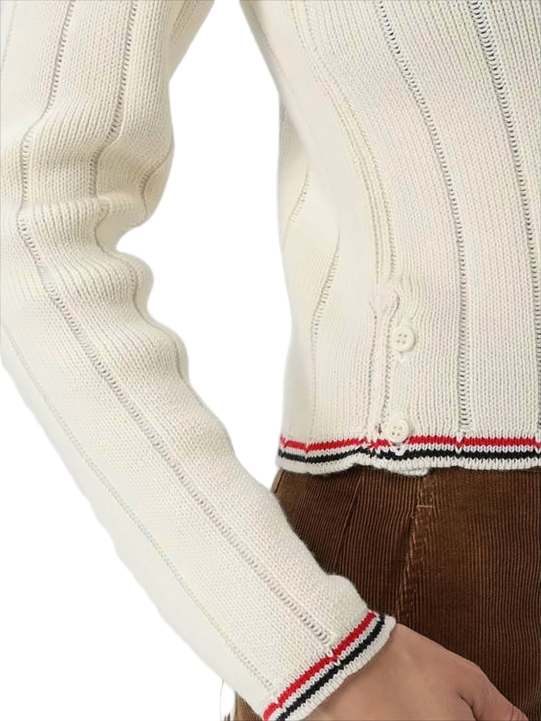 Cropped Ribbed Knit Sweater with Tricolor Details
