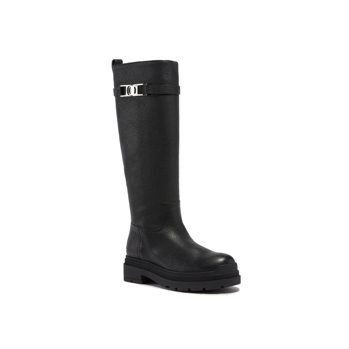 Textured Leather Ankle Boots With Side Zip Closure And Silver-Tone Hardware