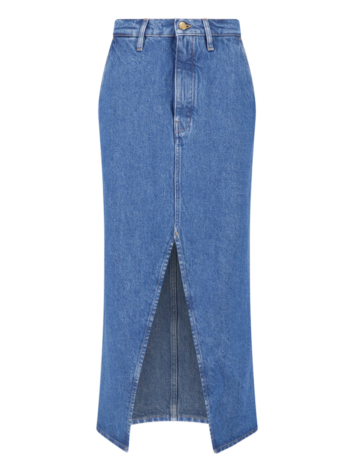 Blue Midi Front Slit Denim Skirt