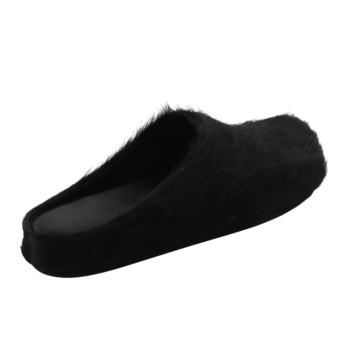 Plush Black Faux Fur Slip-On Sandals