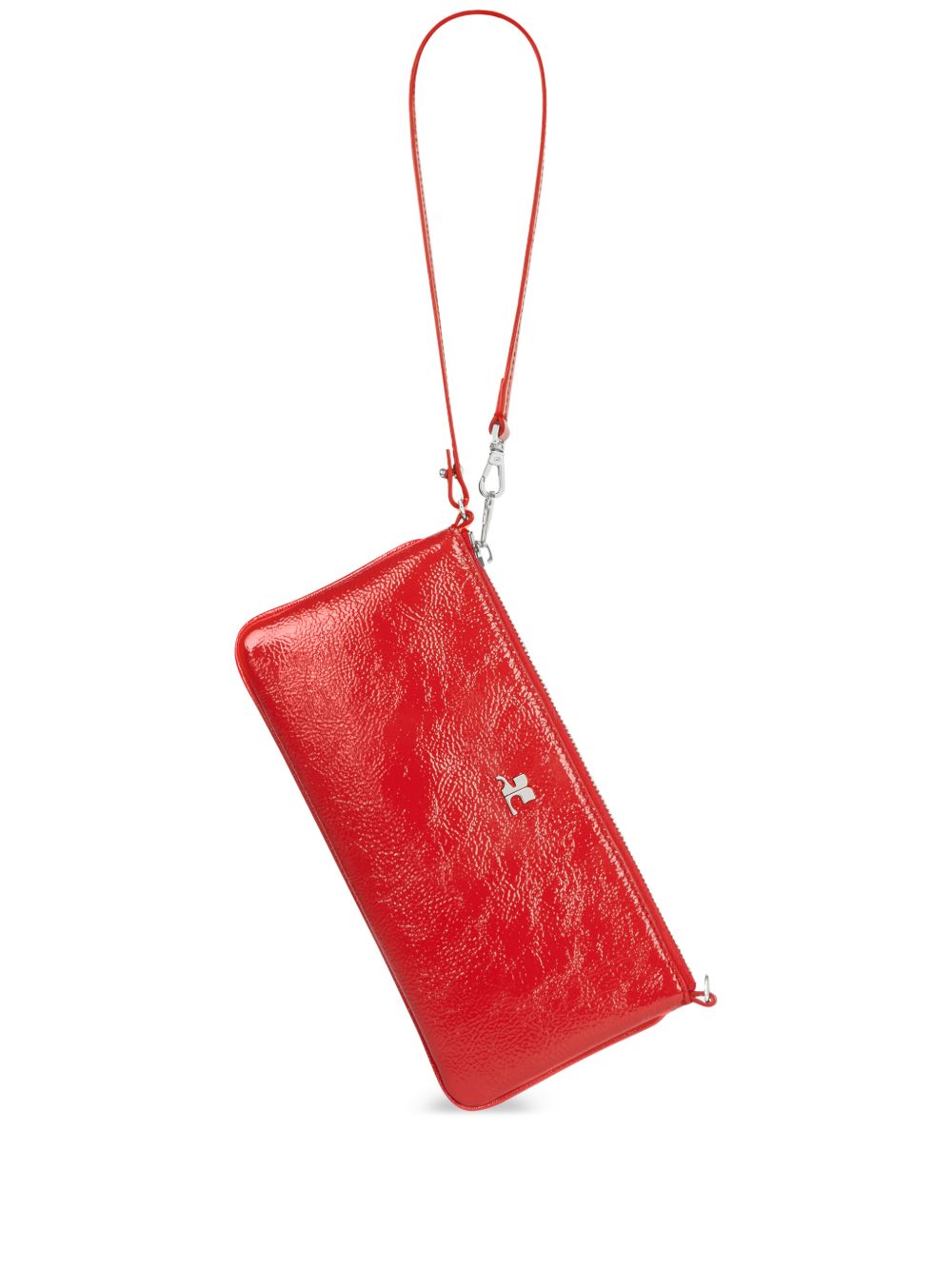 Rectangular Handbag with Glossy Textured Finish and Silver Hardware