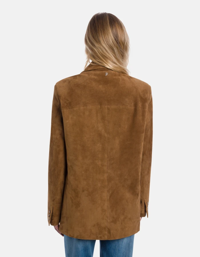 Structured Boxy Jacket with Notched Lapel in Rich Brown