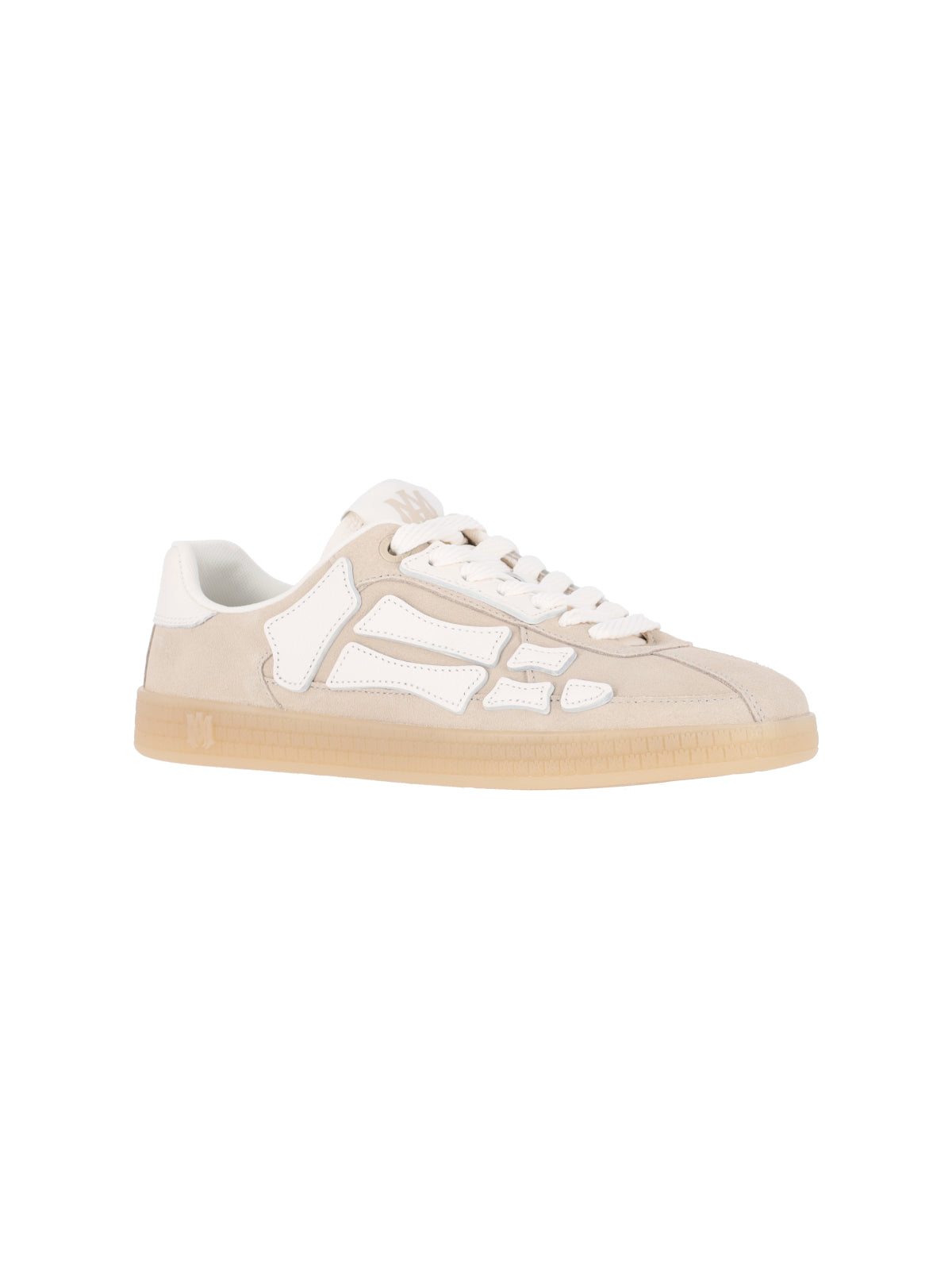 Beige Suede Skeletal Pattern Low-Top Sneakers