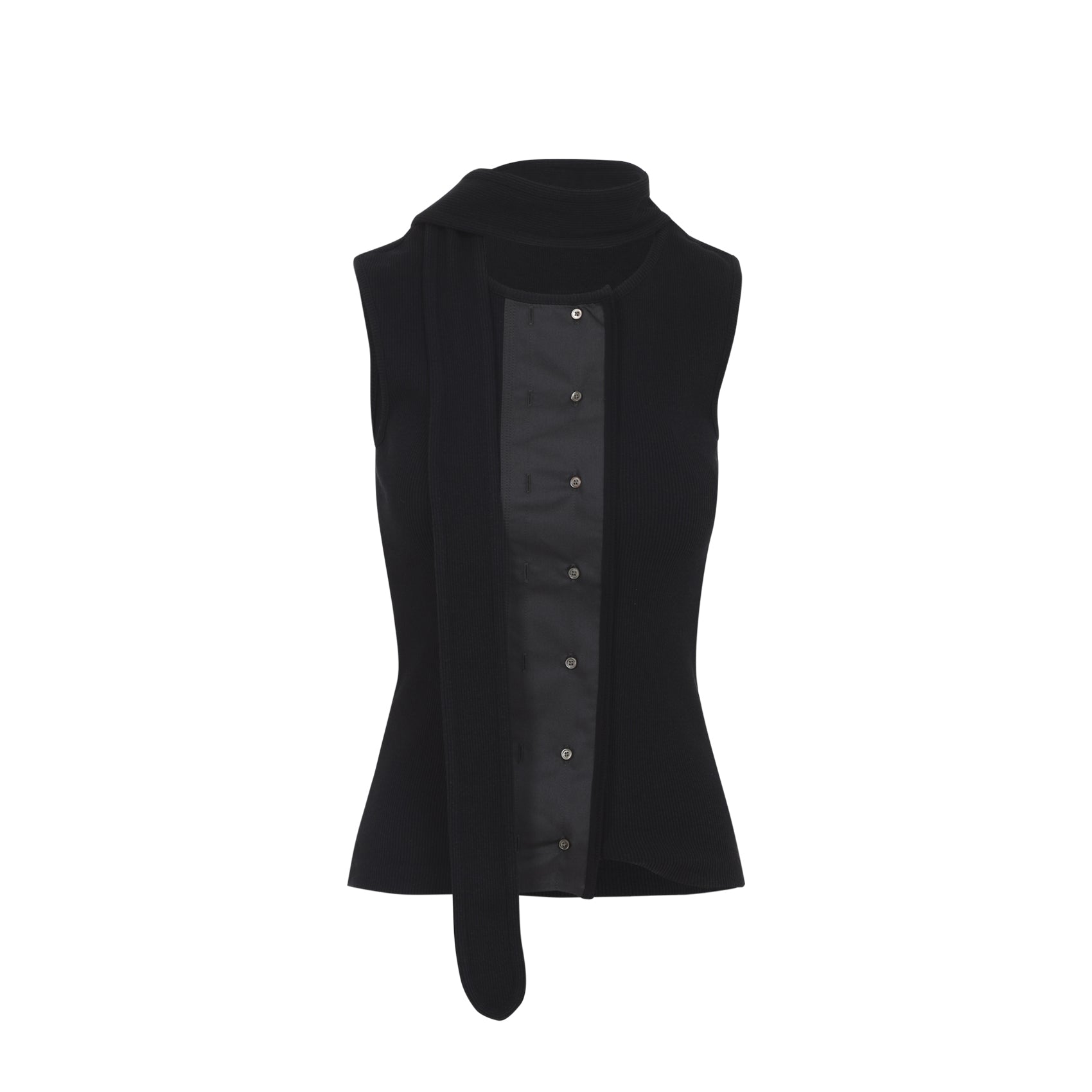 Sleeveless Cotton-Linen Blend Top with Scarf Detail