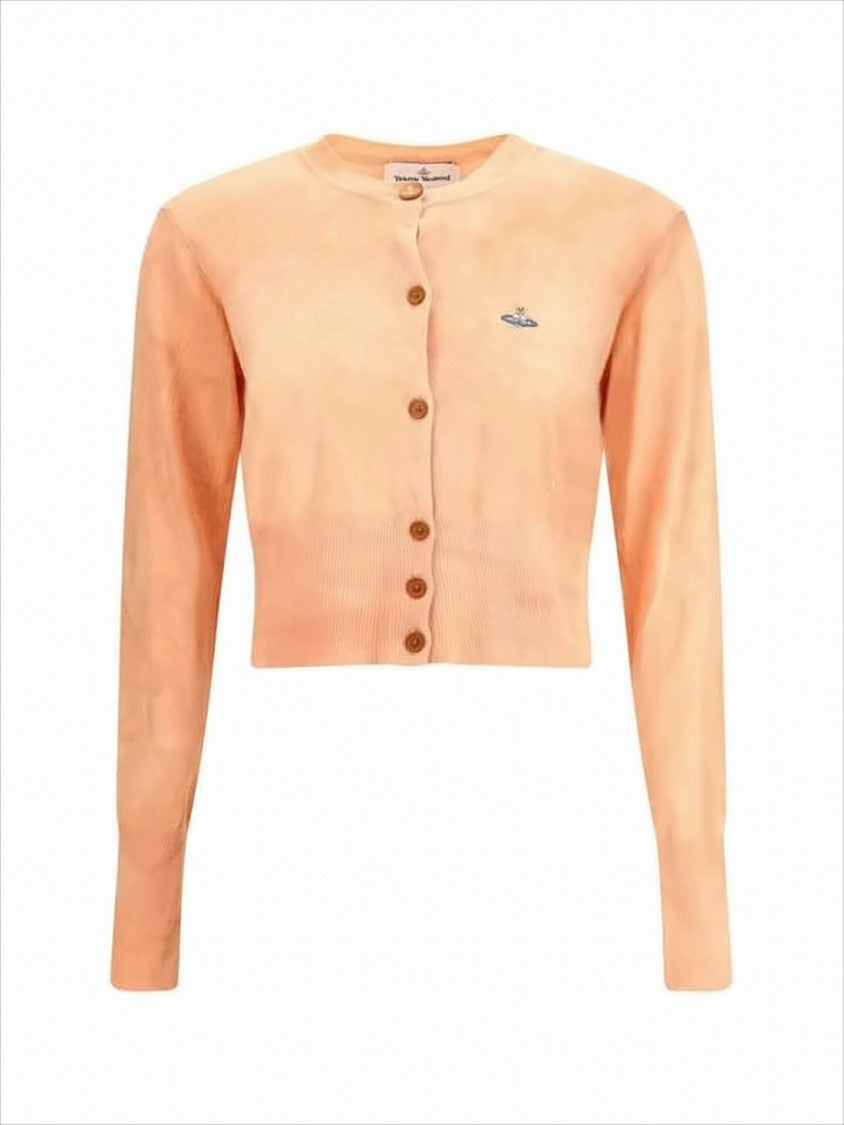 Cropped Cardigan with Button-Down Front and Logo Detail