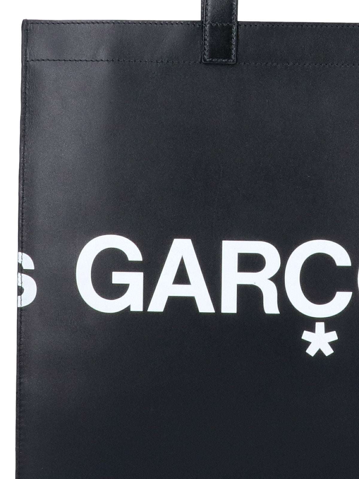 Black Smooth Leather Bold Logo Tote