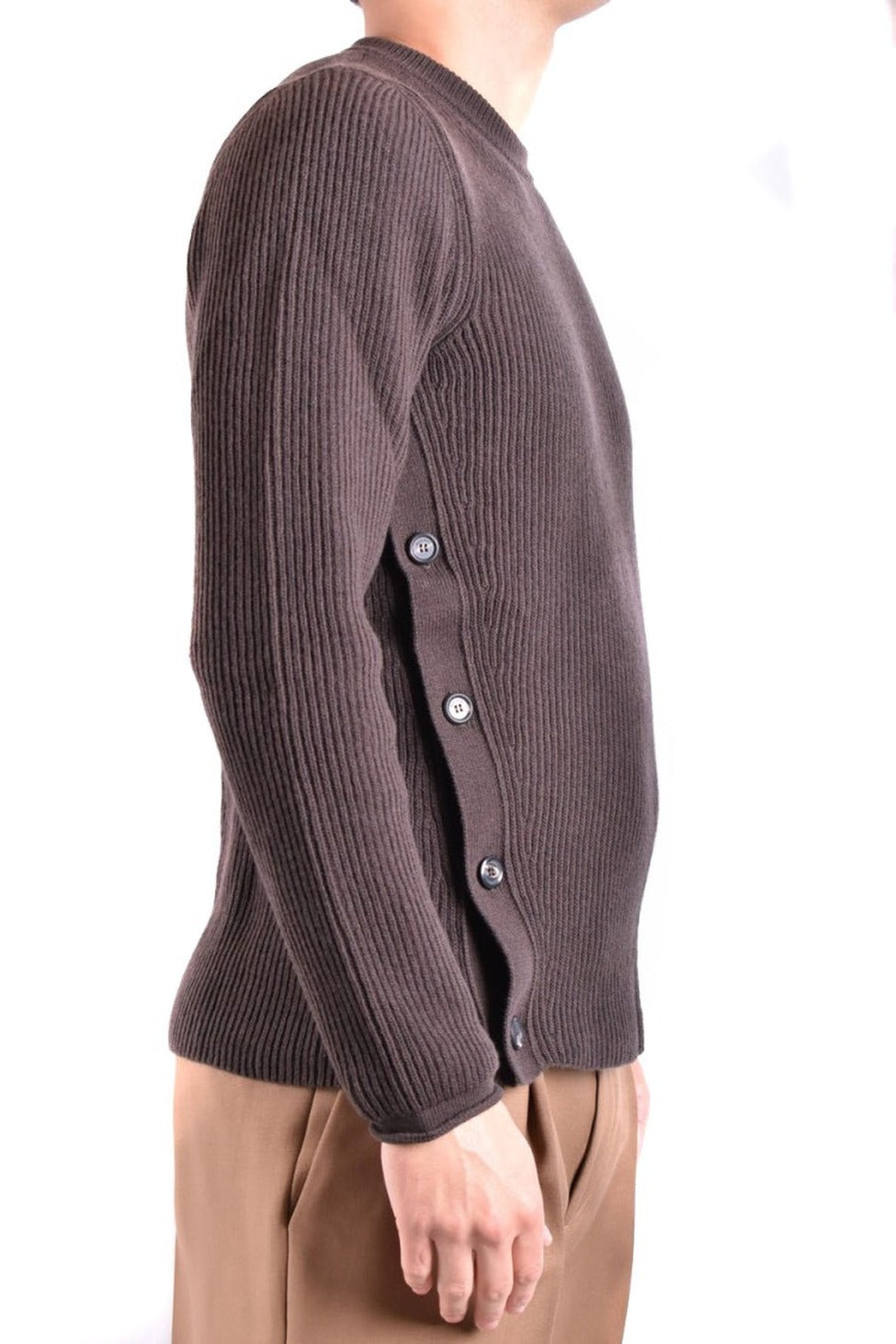 Brown Knitwear With Ribbed Texture And Side Button Detailing