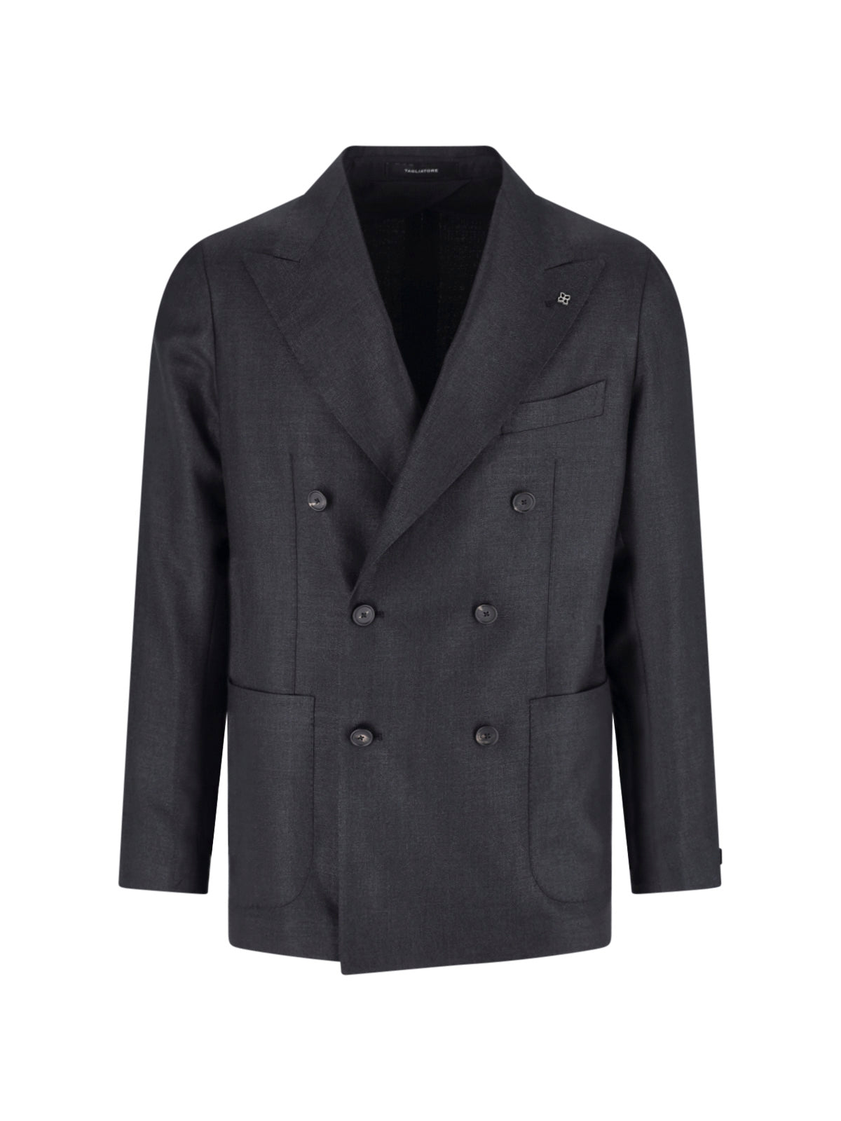 Blue Structured Double-Breasted Notch Lapel Jacket
