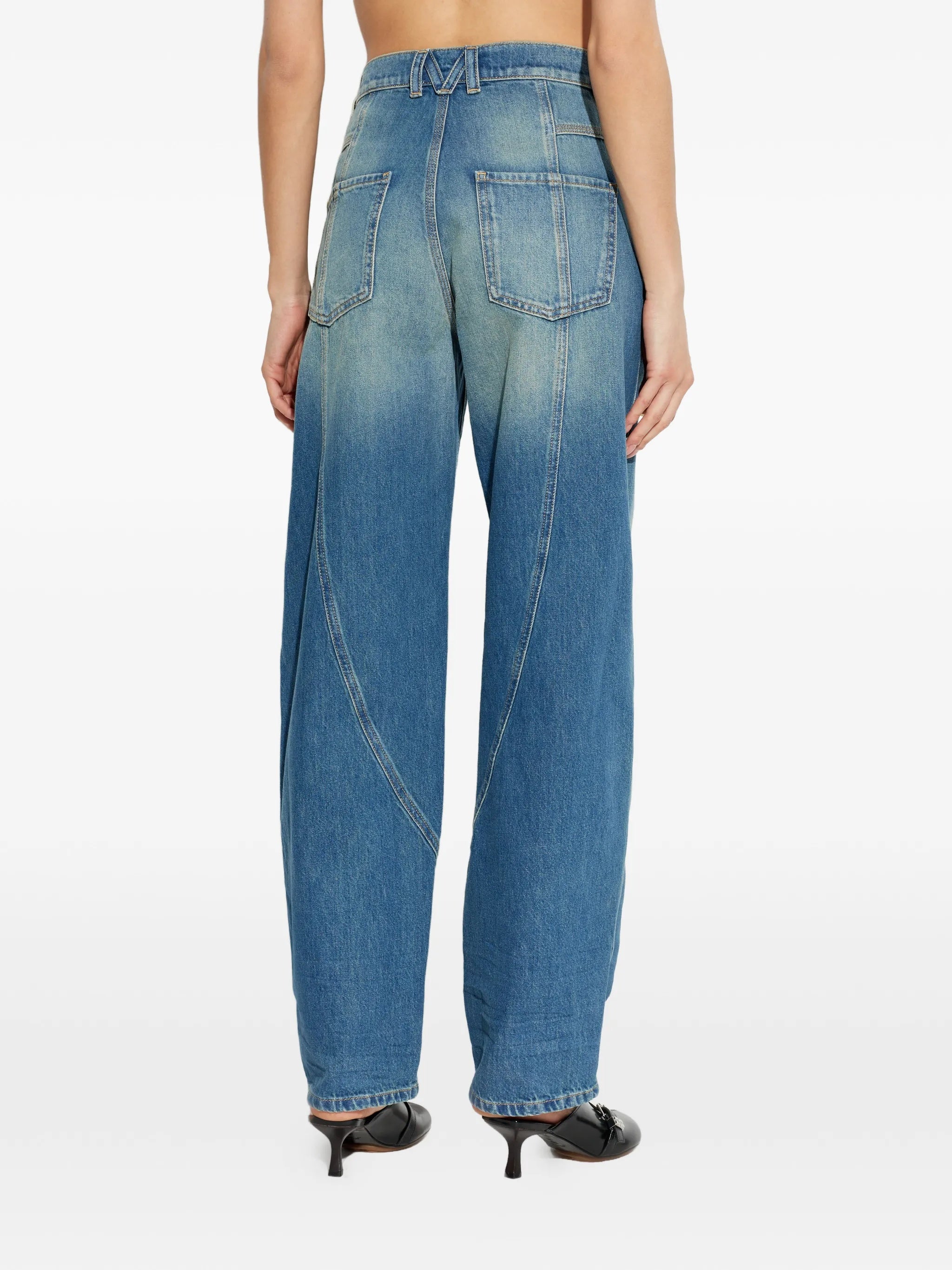 Mid-Blue Resin Treated Relaxed Fit Denim Jeans
