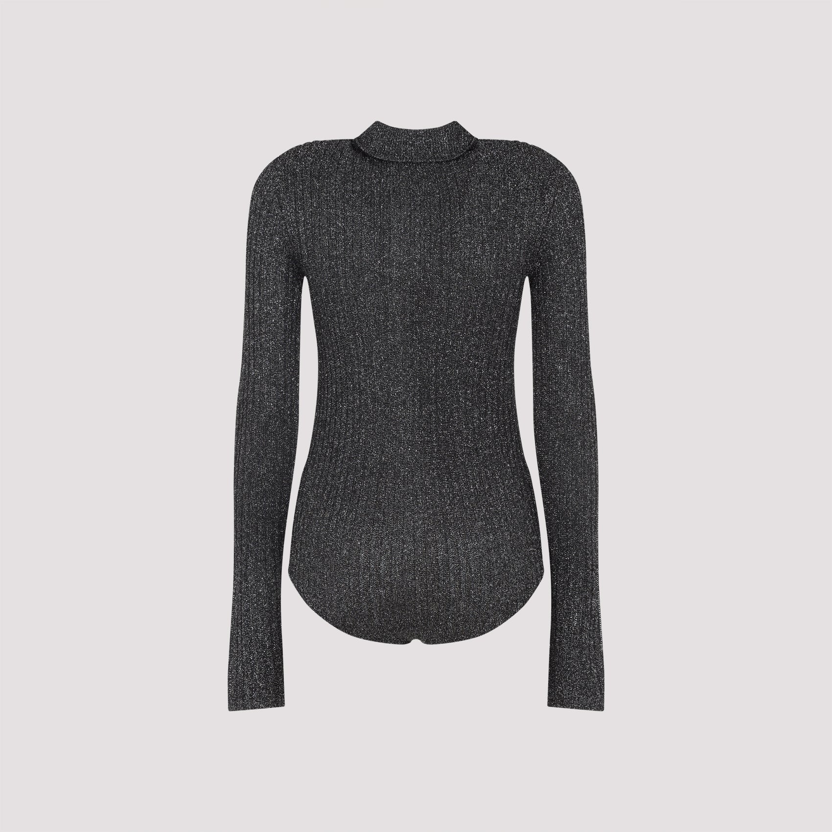 Fitted Metallic Shimmer Bodysuit with Button-Down Front