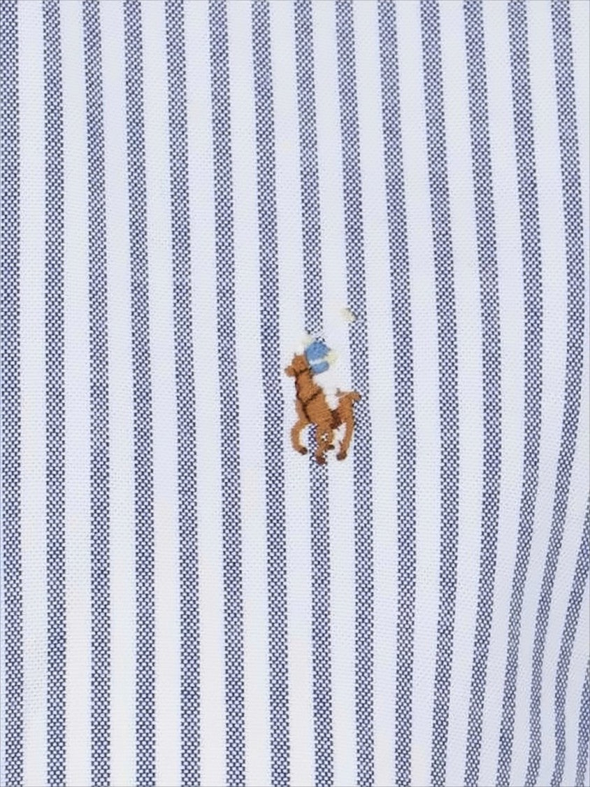 Vertical Blue and White Striped Button-Down Shirt