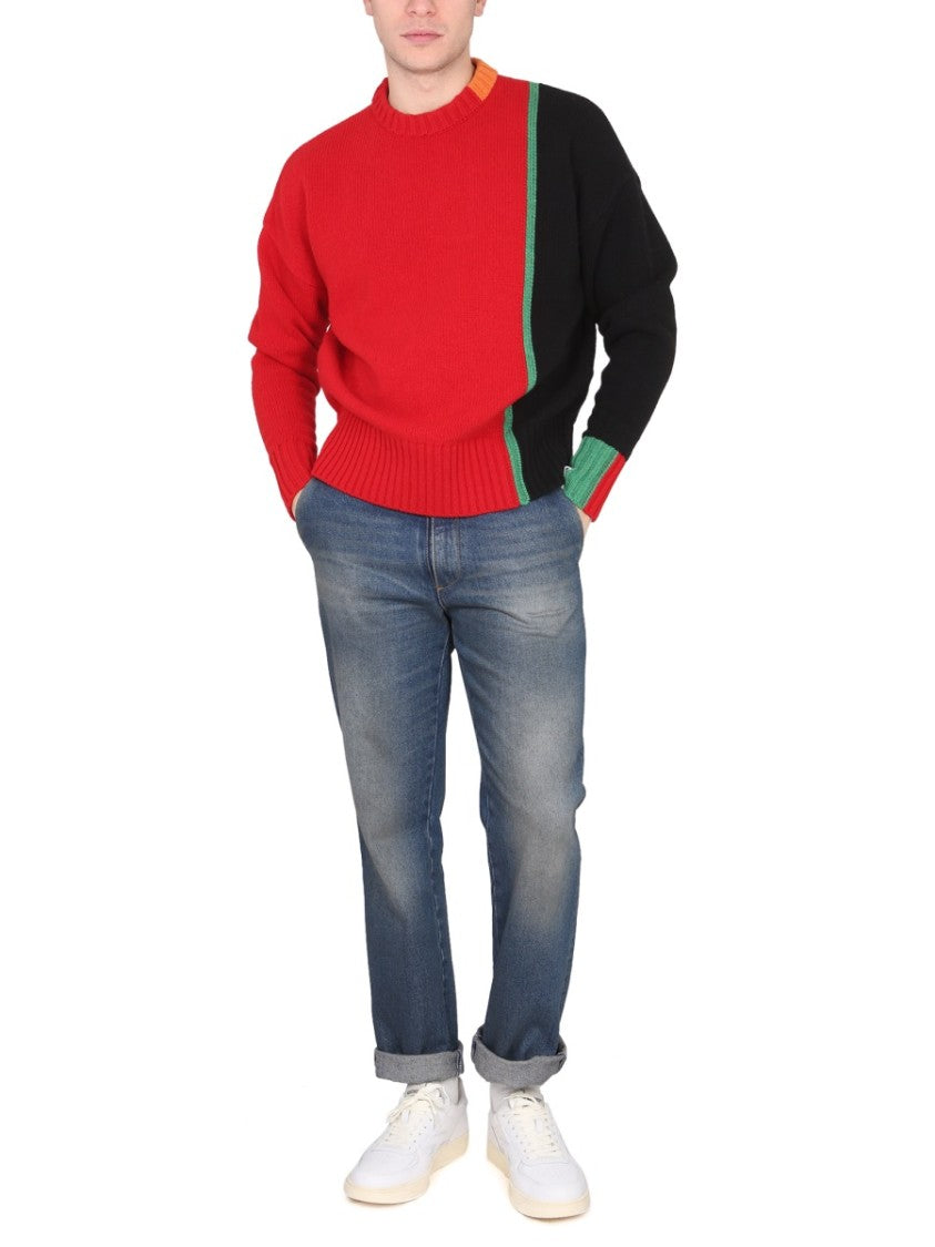 Color-Block Multicolor Mesh Knit Sweater
