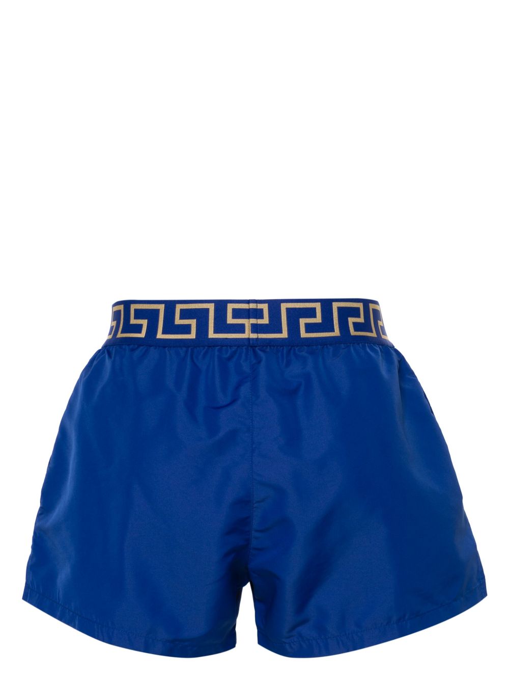 Vibrant Blue Silk And Nylon Shorts With Greek Key Waistband