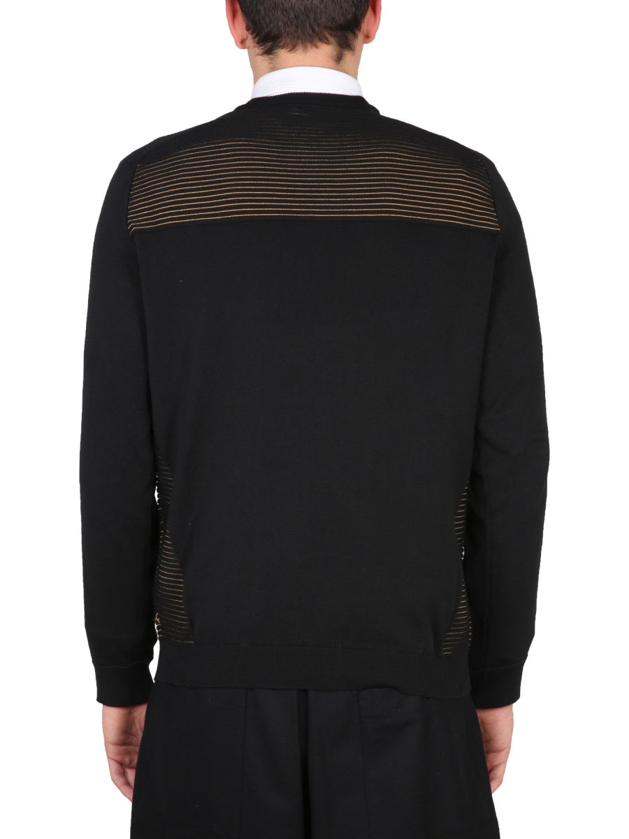 Black Sheer Striped Panel Cotton Sweatshirt
