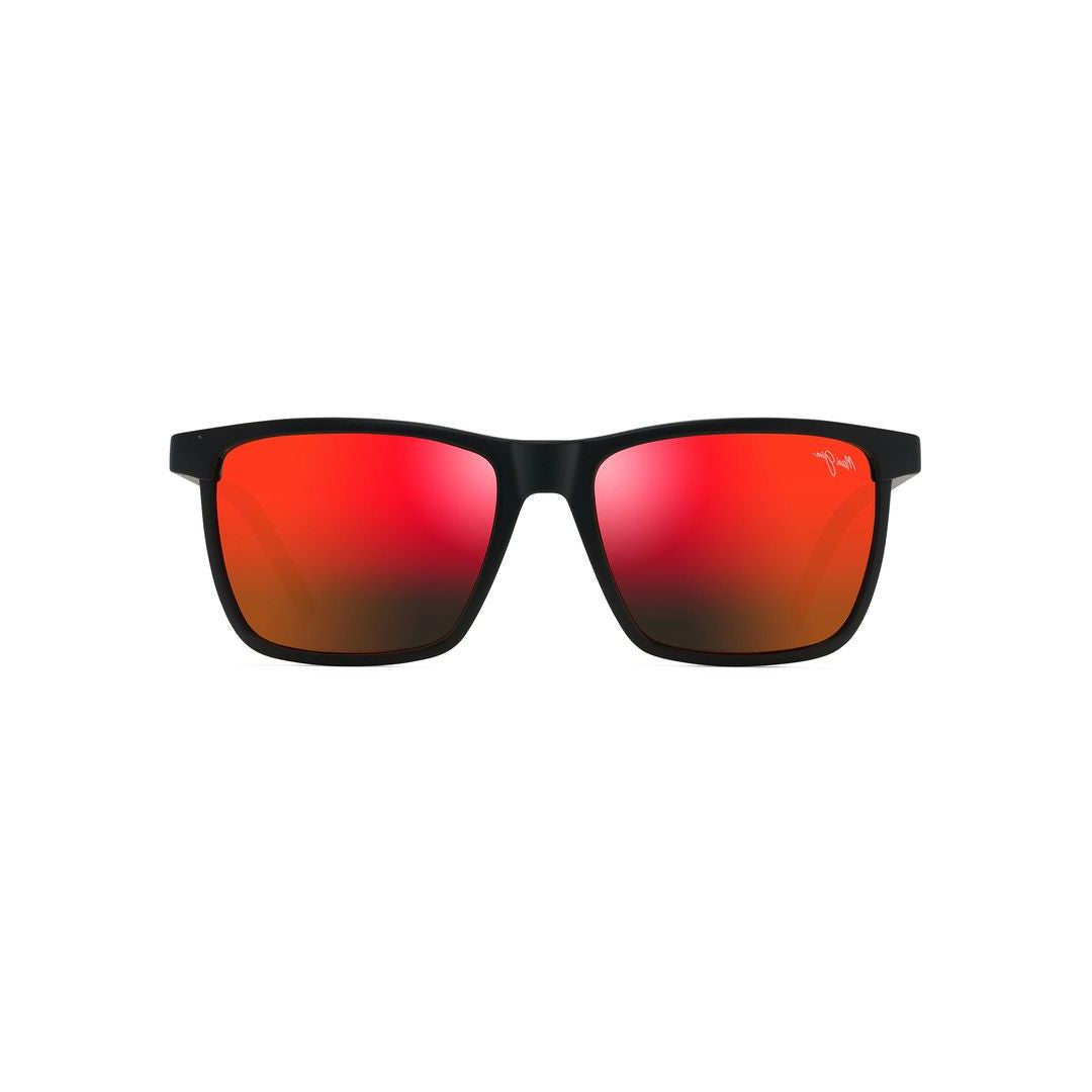 One Way Rectangular Matte Black Sunglasses with Gradient Red Lenses