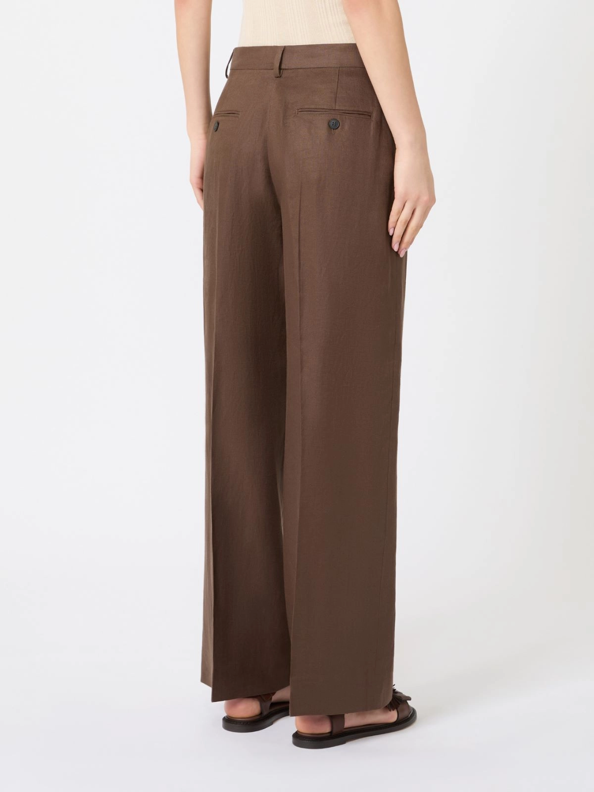 Wide-Leg Trousers with High Waist and Textured Finish