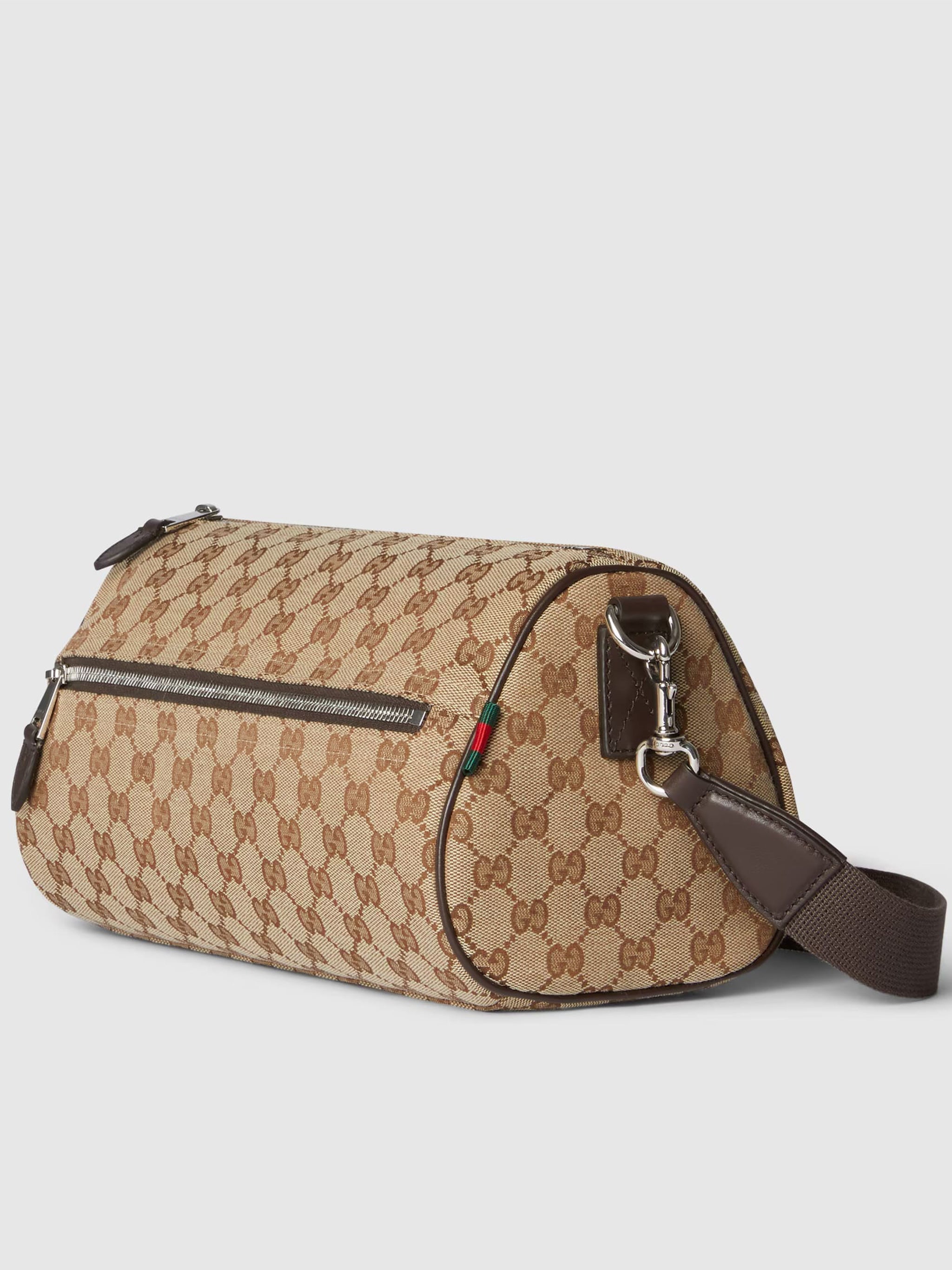 Beige Cylindrical GG Canvas Monogram Bag