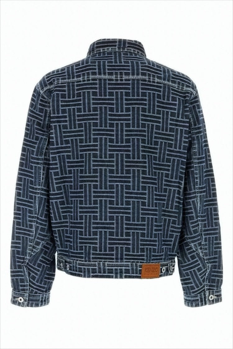Cropped Geometric Pattern Denim Jacket
