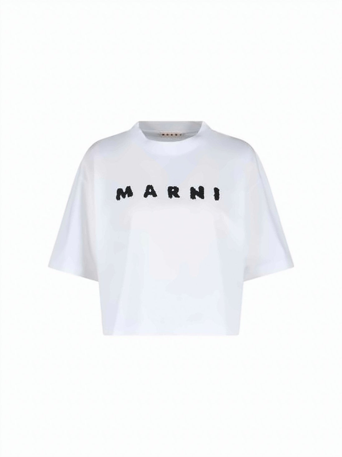 Cropped Short-Sleeve T-Shirt with Textured Lettering