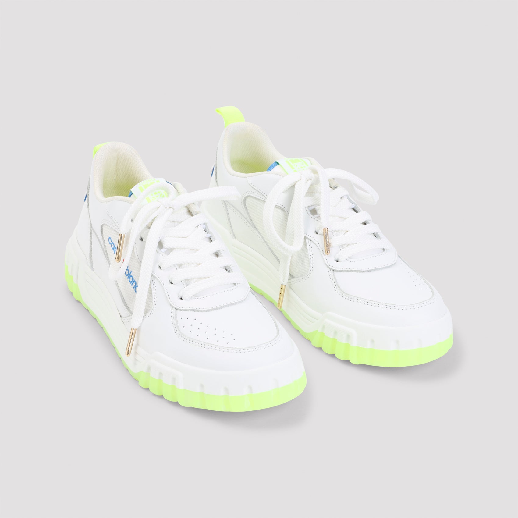 Leather Sneakers with Neon Yellow Sole