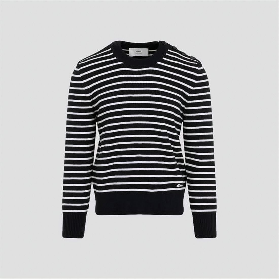 Horizontal Stripe Knit Sweater With Shoulder Button Detail