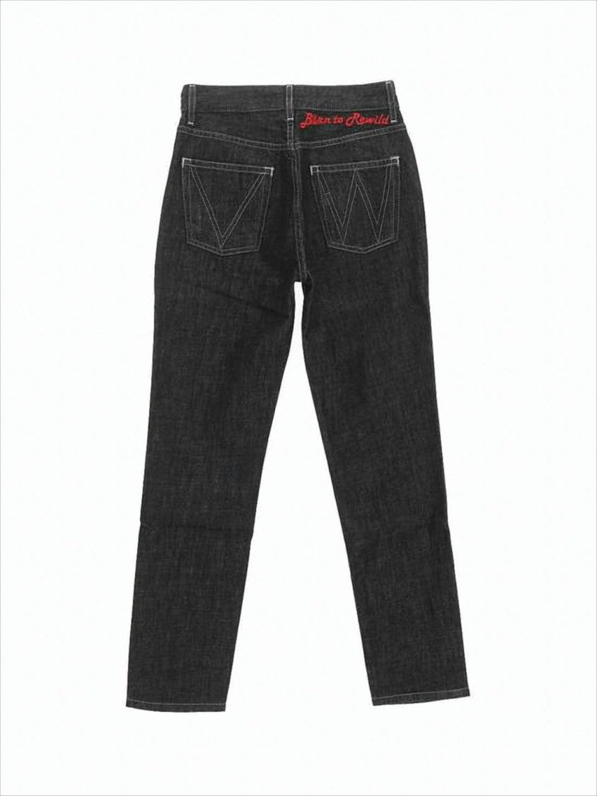 Slim-Fit Denim Pants with Five-Pocket Design and Embroidered Accents