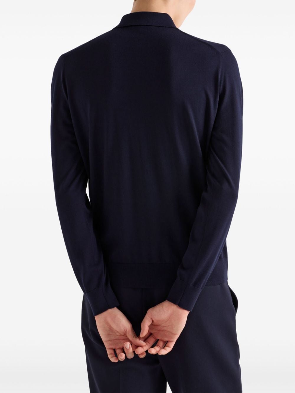 Fine Knit Wool Polo Shirt with Zip Fastening