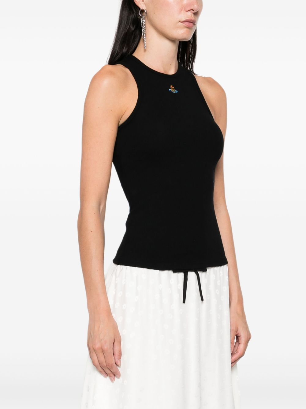 Black Ribbed Sleeveless Orb Top