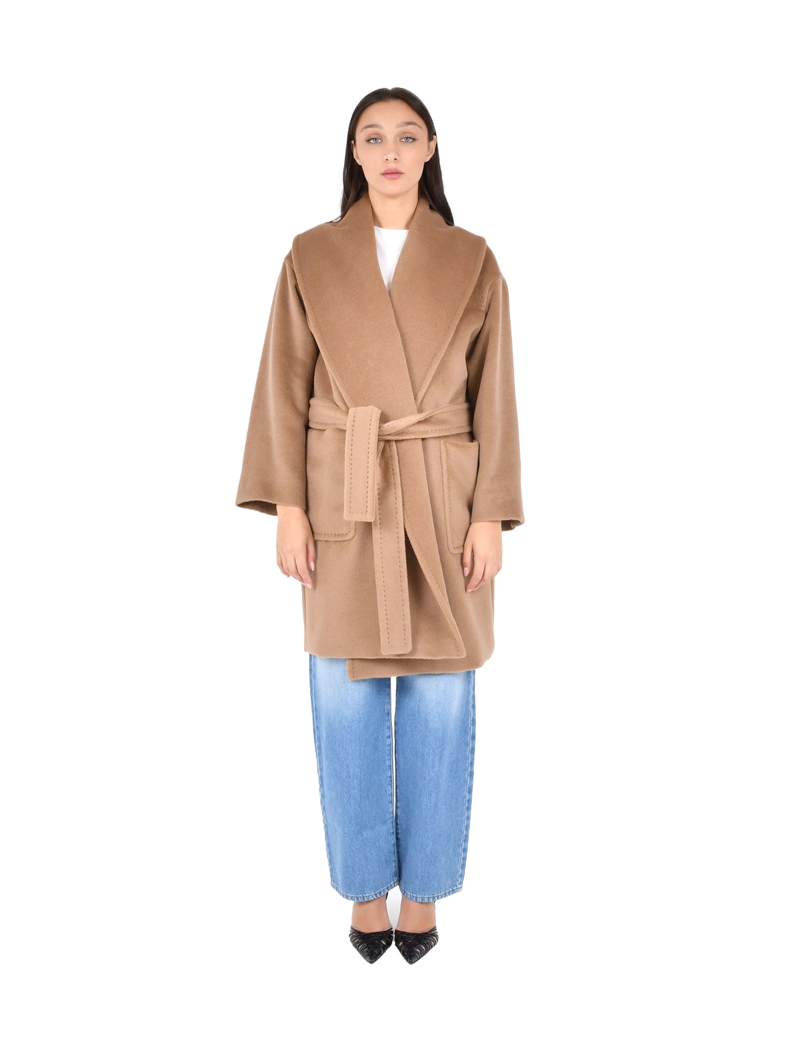 Oversized Midi Wrap Coat With Shawl Collar